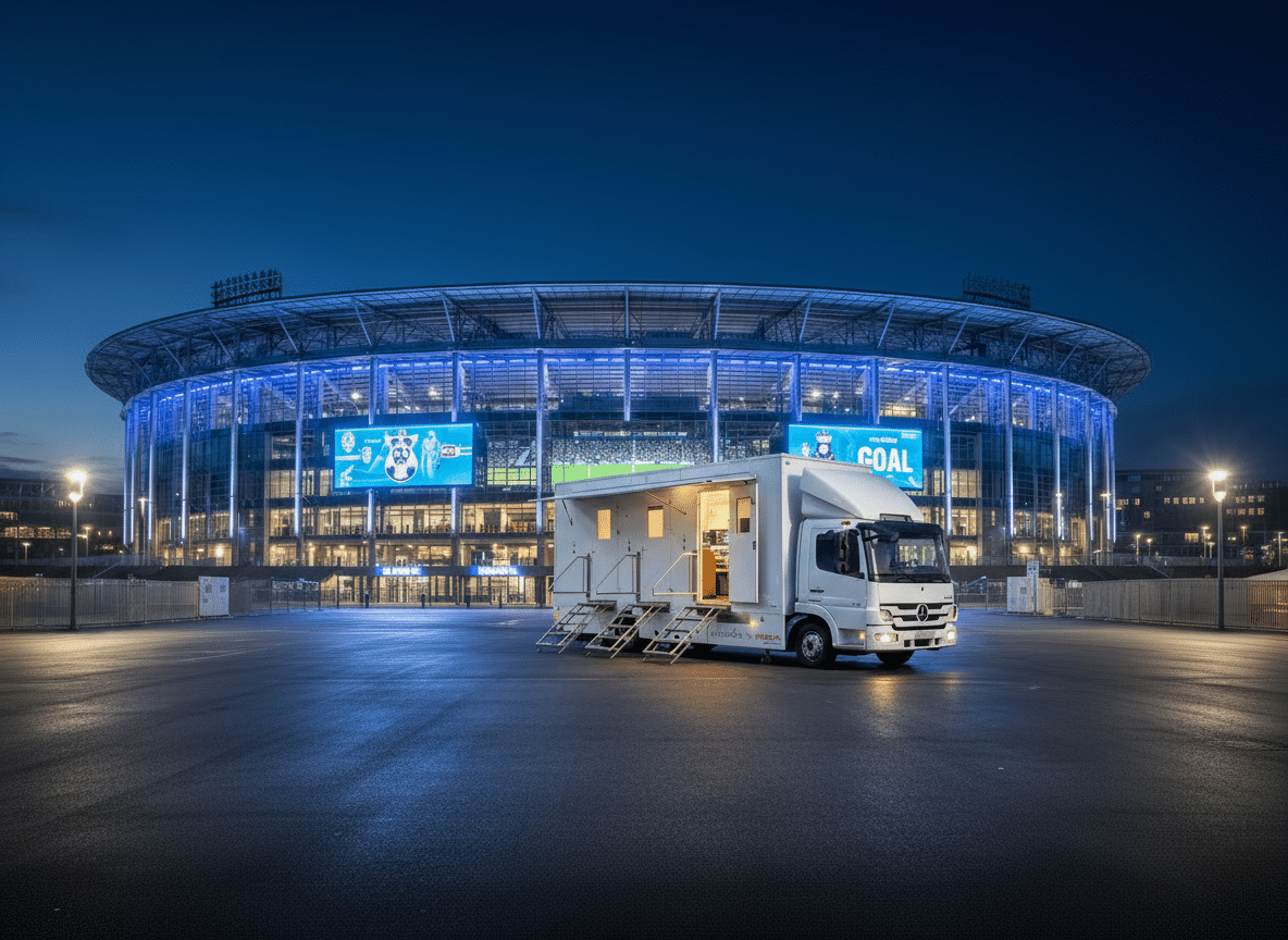 Ü Wagen vor einem Stadion